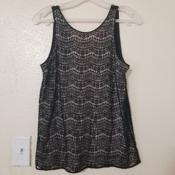 Ann Taylor Black Sleeveless Beaded Shell Cami Blouse Crochet Small Petite Party - Picture 1 of 3